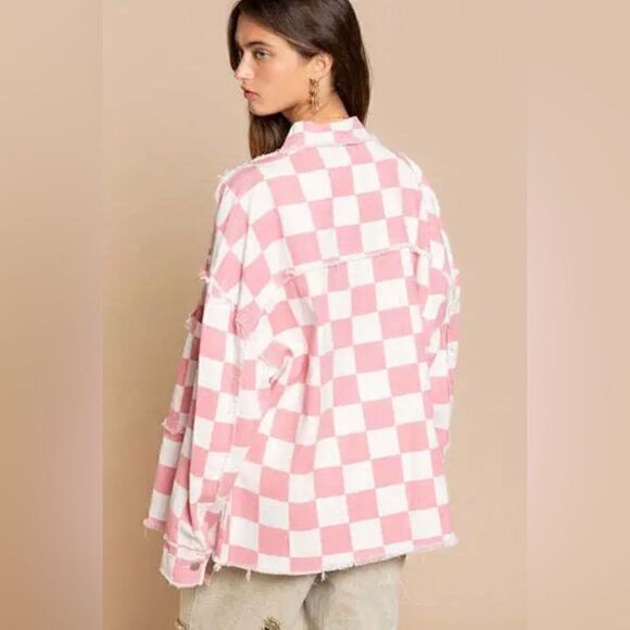 NWOT Pol barbie pink & white checkered boho y2k Shacket Sz S - Picture 2 of 8